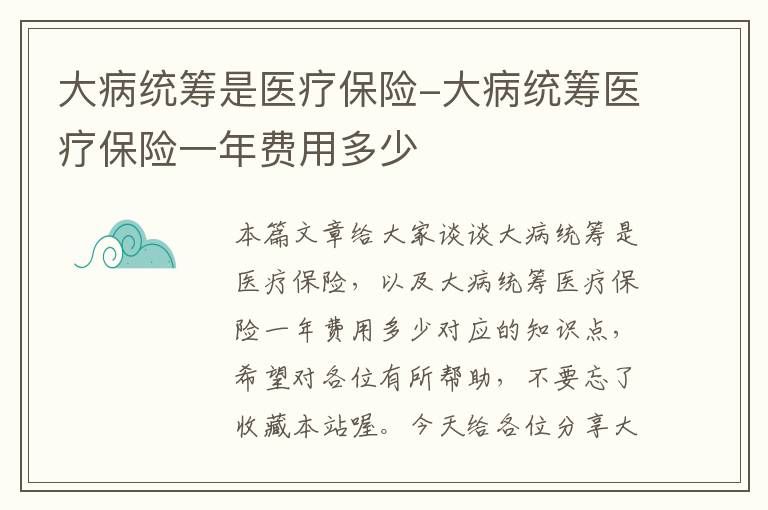 大病统筹是医疗保险-大病统筹医疗保险一年费用多少