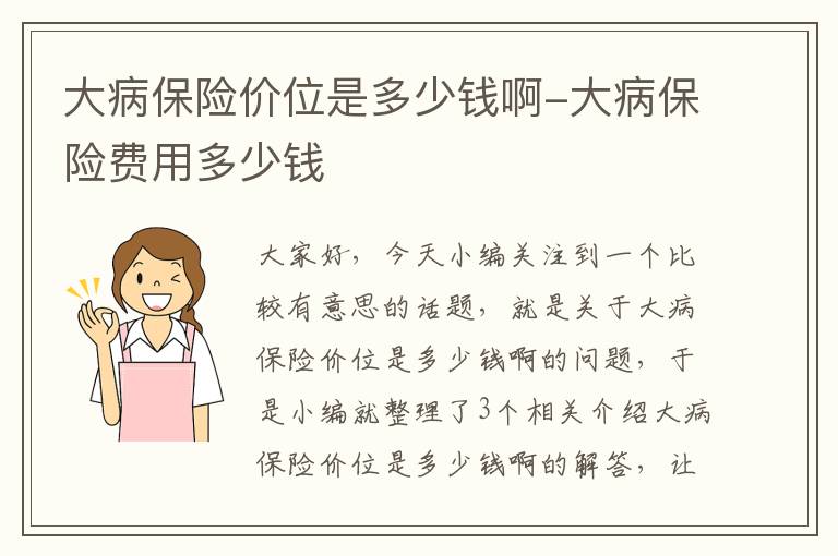 大病保险价位是多少钱啊-大病保险费用多少钱