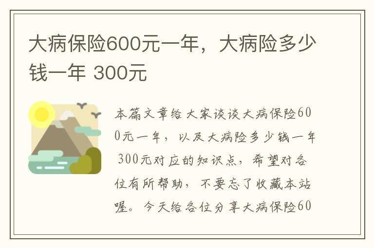 大病保险600元一年，大病险多少钱一年 300元