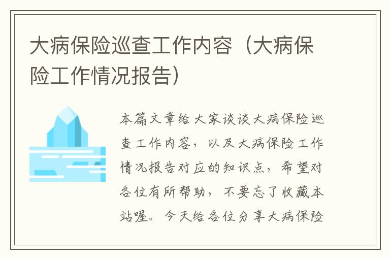 大病保险巡查工作内容（大病保险工作情况报告）