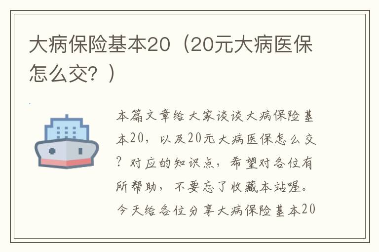 大病保险基本20（20元大病医保怎么交？）