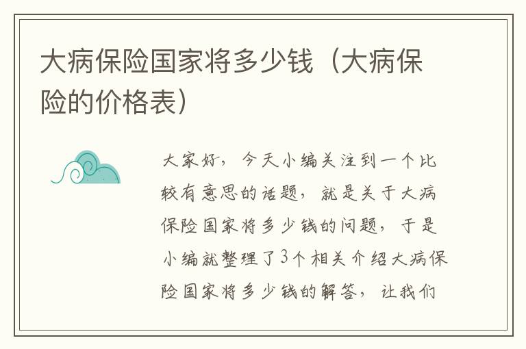 大病保险国家将多少钱（大病保险的价格表）