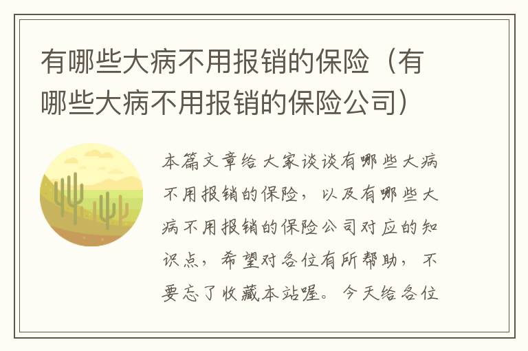 有哪些大病不用报销的保险（有哪些大病不用报销的保险公司）