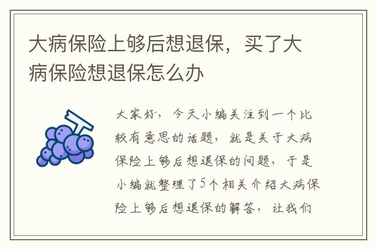 大病保险上够后想退保，买了大病保险想退保怎么办