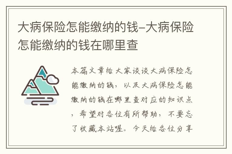 大病保险怎能缴纳的钱-大病保险怎能缴纳的钱在哪里查