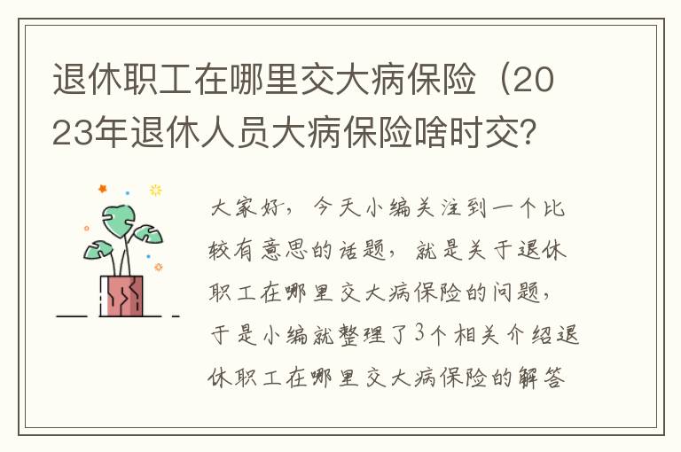 退休职工在哪里交大病保险（2023年退休人员大病保险啥时交？）