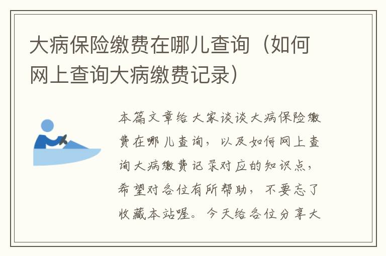 大病保险缴费在哪儿查询（如何网上查询大病缴费记录）