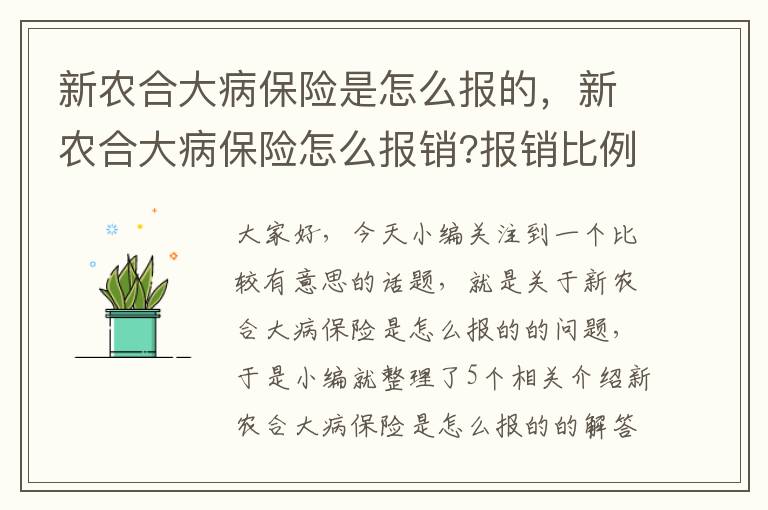 新农合大病保险是怎么报的，新农合大病保险怎么报销?报销比例是多少?