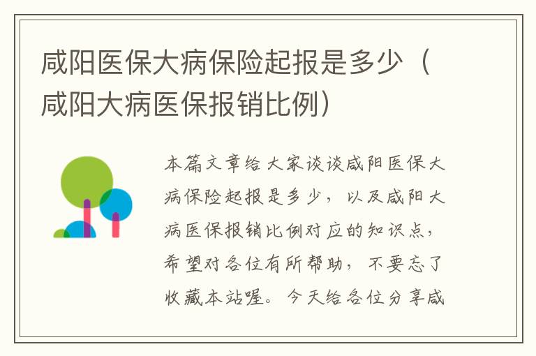 咸阳医保大病保险起报是多少（咸阳大病医保报销比例）