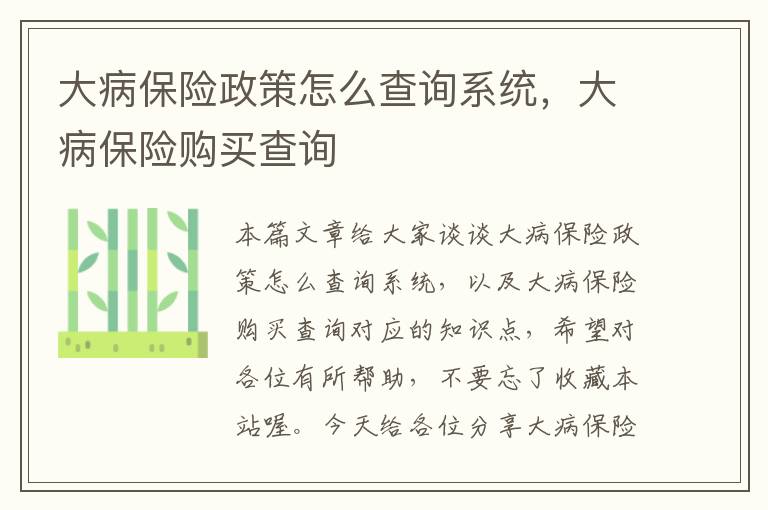 大病保险政策怎么查询系统，大病保险购买查询