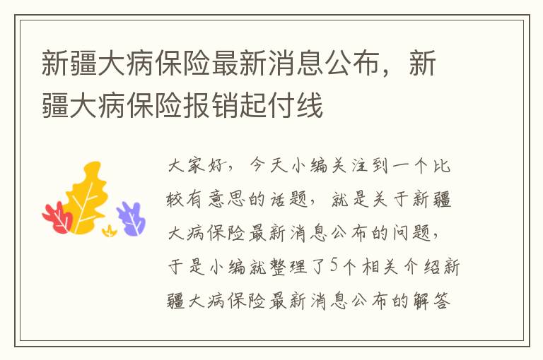 新疆大病保险最新消息公布，新疆大病保险报销起付线