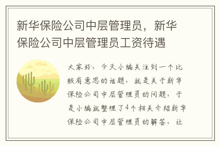 新华保险公司中层管理员，新华保险公司中层管理员工资待遇