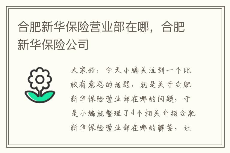 合肥新华保险营业部在哪，合肥新华保险公司