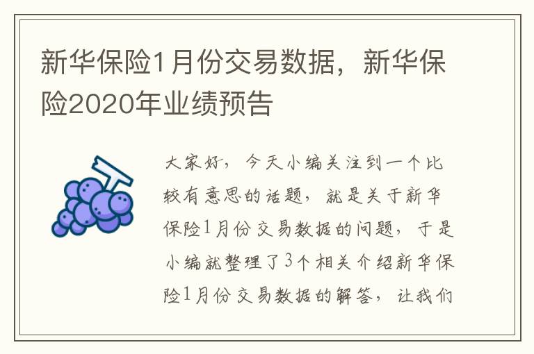 新华保险1月份交易数据，新华保险2020年业绩预告