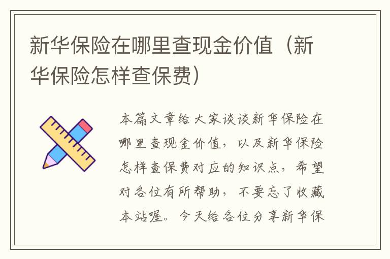 新华保险在哪里查现金价值（新华保险怎样查保费）