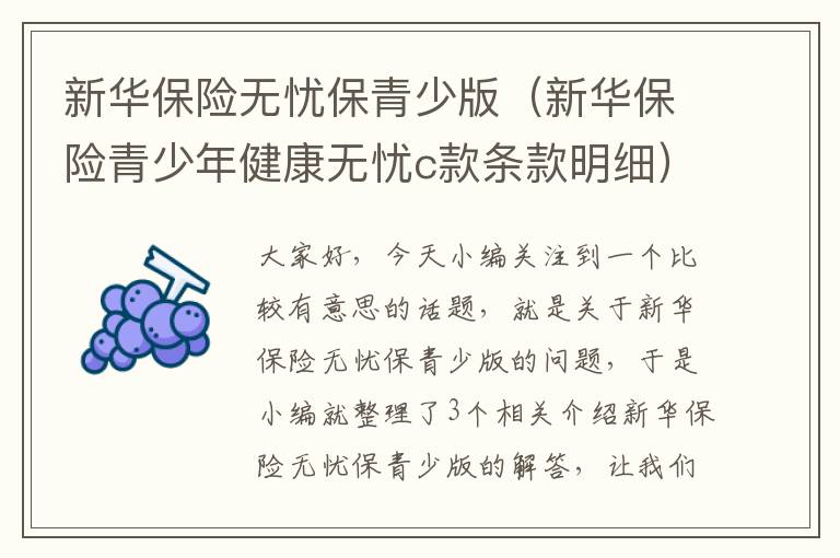 新华保险无忧保青少版（新华保险青少年健康无忧c款条款明细）