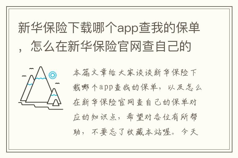 新华保险下载哪个app查我的保单，怎么在新华保险官网查自己的保单