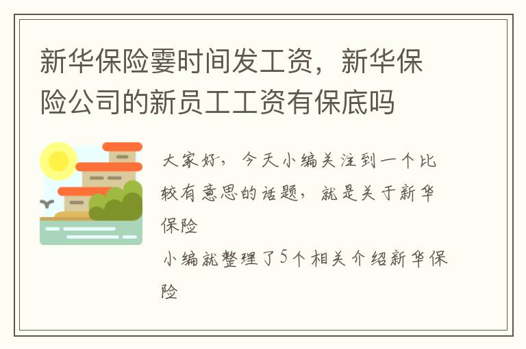 新华保险霎时间发工资，新华保险公司的新员工工资有保底吗