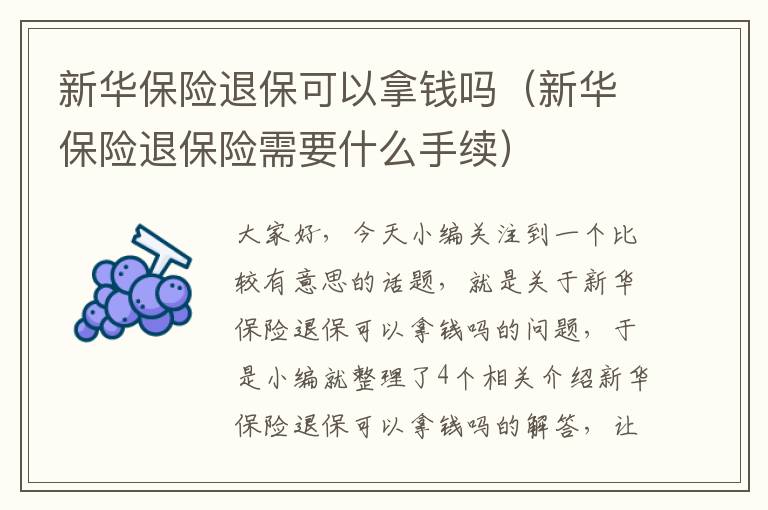 新华保险退保可以拿钱吗（新华保险退保险需要什么手续）