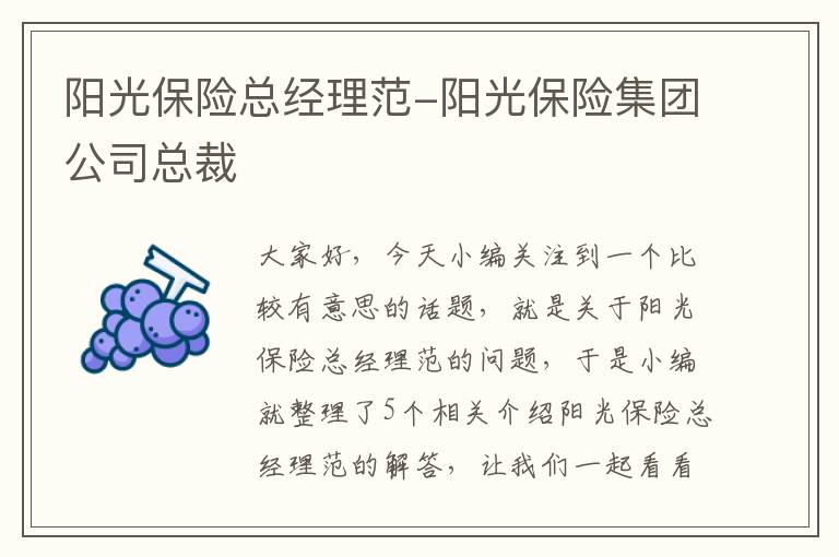 阳光保险总经理范-阳光保险集团公司总裁