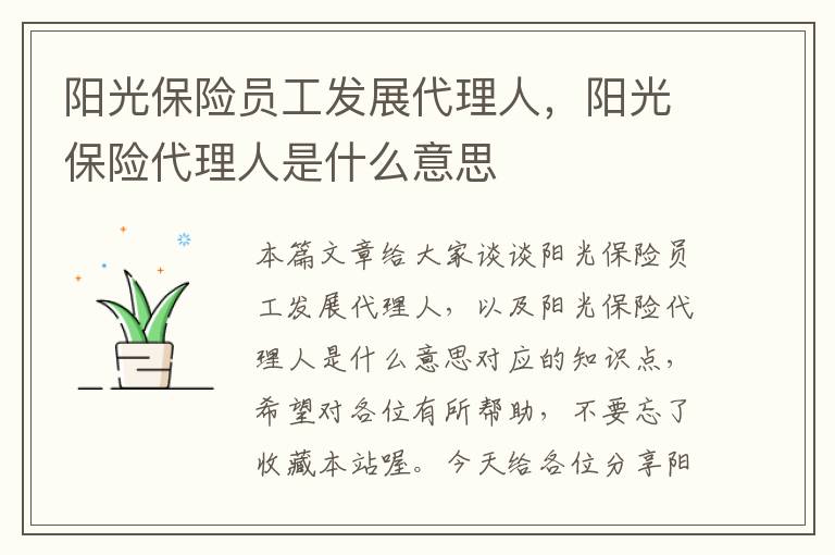 阳光保险员工发展代理人，阳光保险代理人是什么意思