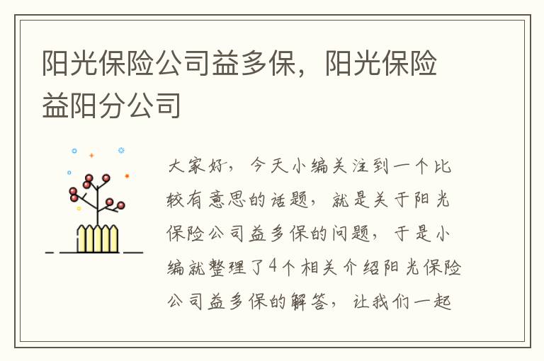 阳光保险公司益多保，阳光保险益阳分公司