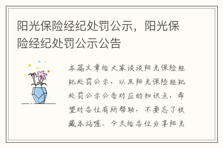 阳光保险经纪处罚公示，阳光保险经纪处罚公示公告