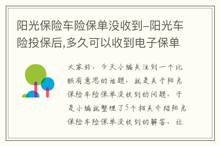 阳光保险车险保单没收到-阳光车险投保后,多久可以收到电子保单