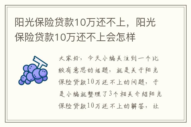 阳光保险贷款10万还不上，阳光保险贷款10万还不上会怎样