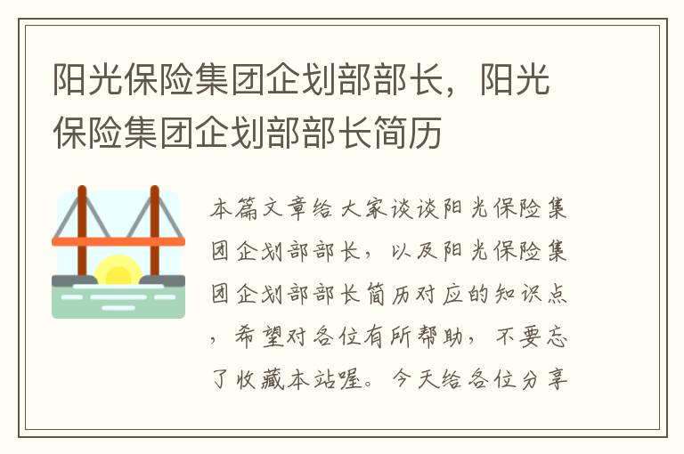 阳光保险集团企划部部长，阳光保险集团企划部部长简历