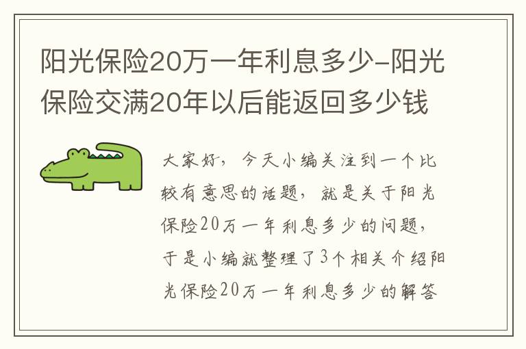 阳光保险20万一年利息多少-阳光保险交满20年以后能返回多少钱