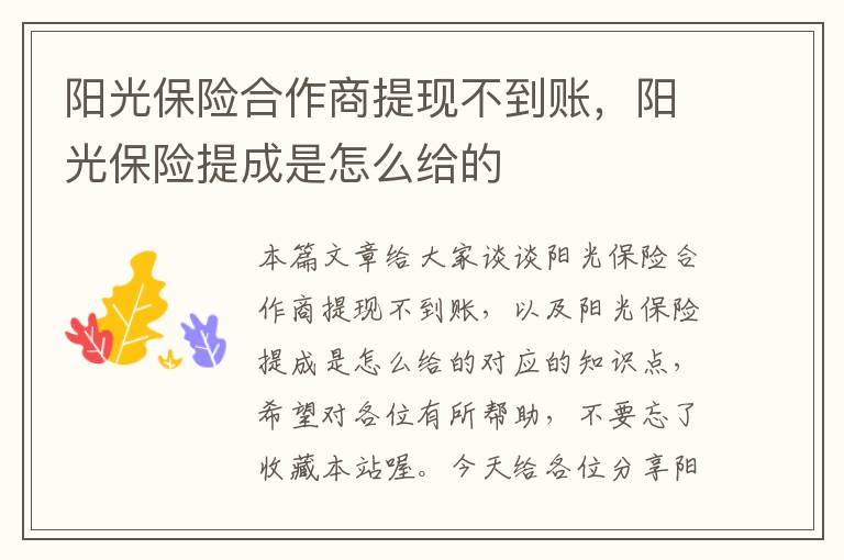 阳光保险合作商提现不到账，阳光保险提成是怎么给的