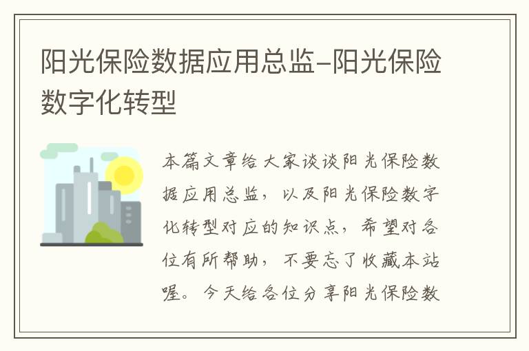 阳光保险数据应用总监-阳光保险数字化转型