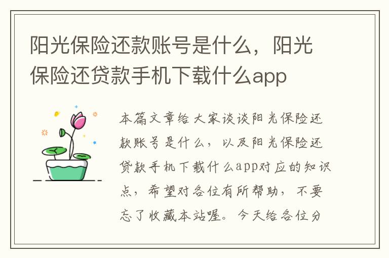 阳光保险还款账号是什么，阳光保险还贷款手机下载什么app