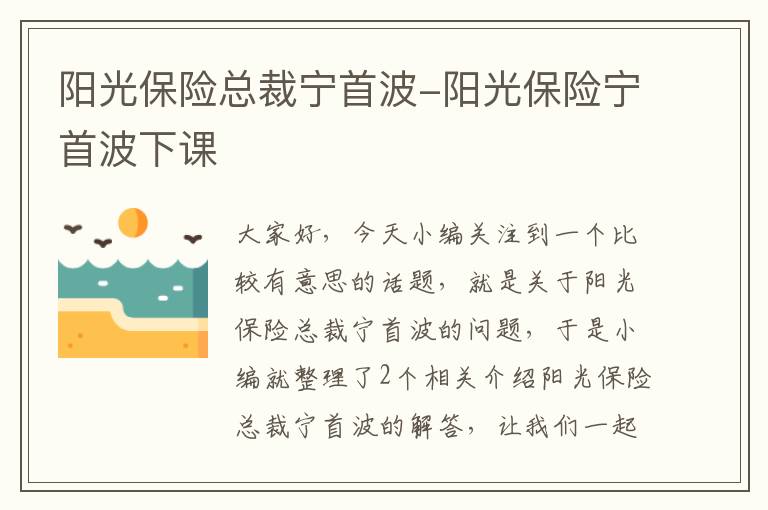 阳光保险总裁宁首波-阳光保险宁首波下课