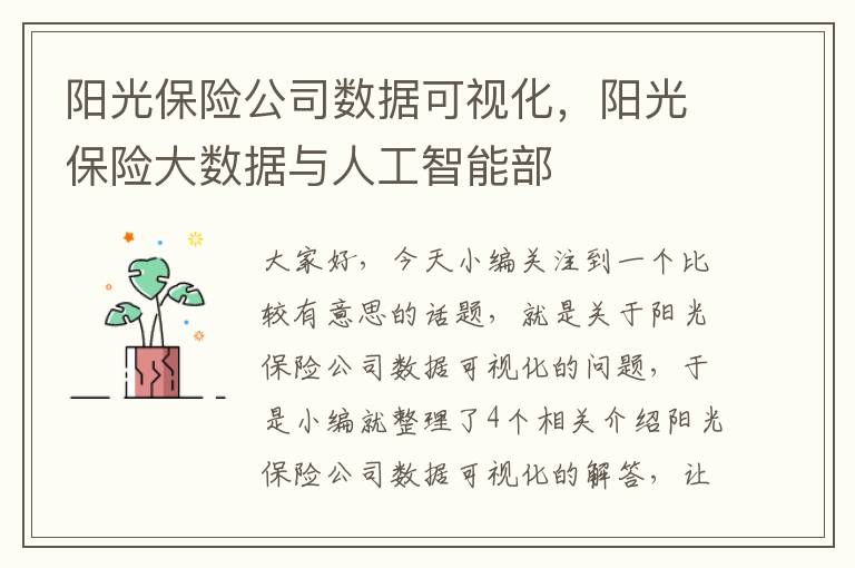 阳光保险公司数据可视化，阳光保险大数据与人工智能部