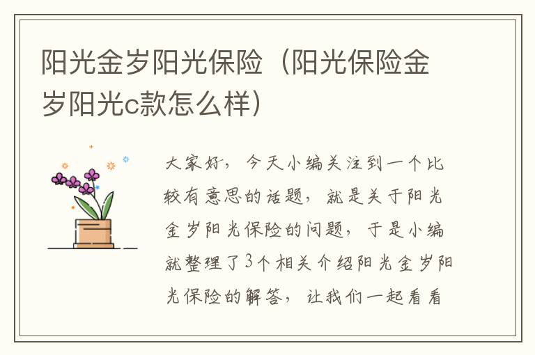 阳光金岁阳光保险（阳光保险金岁阳光c款怎么样）