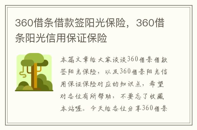 360借条借款签阳光保险，360借条阳光信用保证保险