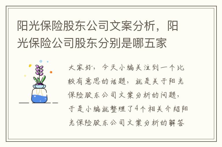 阳光保险股东公司文案分析，阳光保险公司股东分别是哪五家