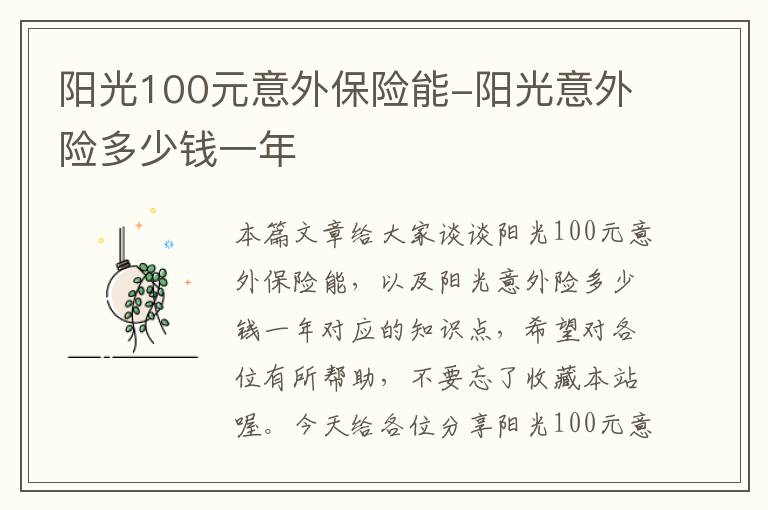 阳光100元意外保险能-阳光意外险多少钱一年