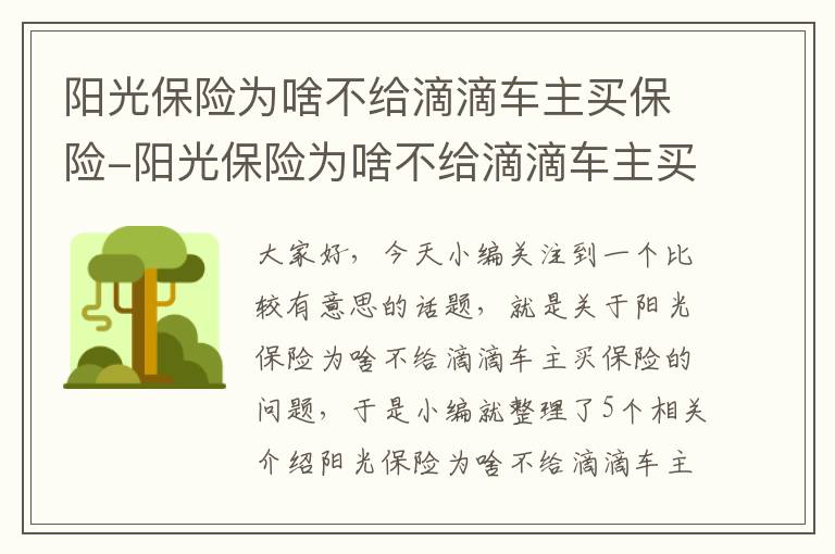 阳光保险为啥不给滴滴车主买保险-阳光保险为啥不给滴滴车主买保险了