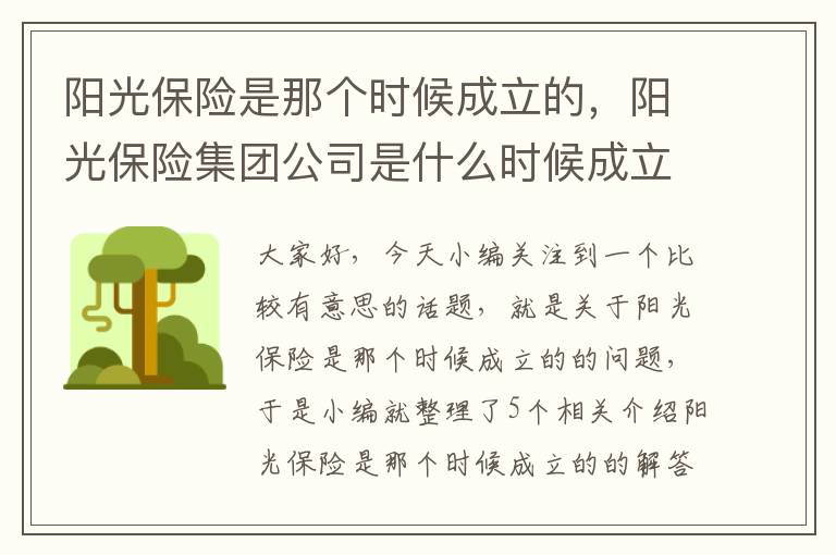 阳光保险是那个时候成立的，阳光保险集团公司是什么时候成立