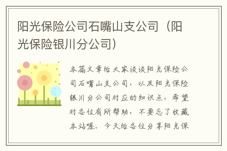 阳光保险公司石嘴山支公司（阳光保险银川分公司）