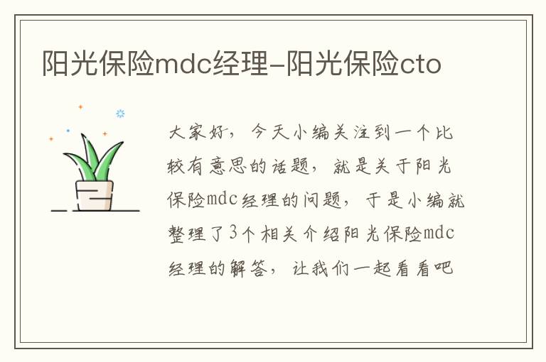 阳光保险mdc经理-阳光保险cto