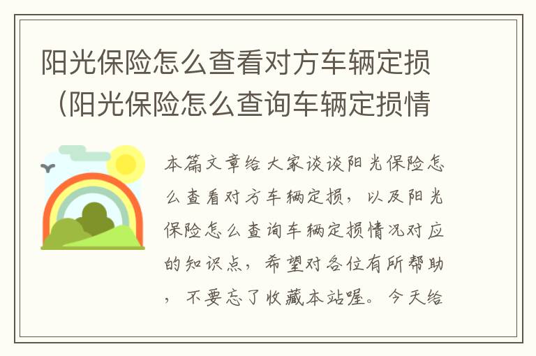 阳光保险怎么查看对方车辆定损（阳光保险怎么查询车辆定损情况）