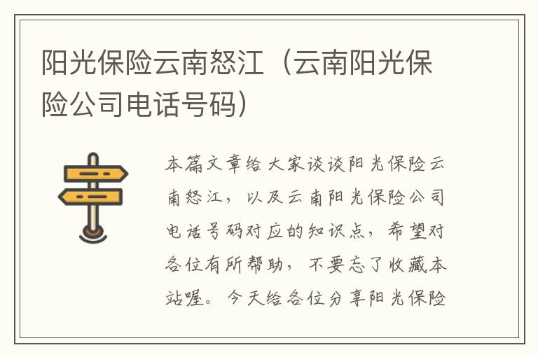 阳光保险云南怒江（云南阳光保险公司电话号码）