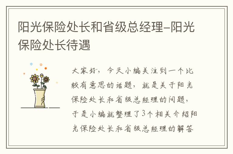 阳光保险处长和省级总经理-阳光保险处长待遇