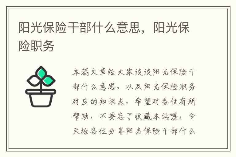 阳光保险干部什么意思，阳光保险职务