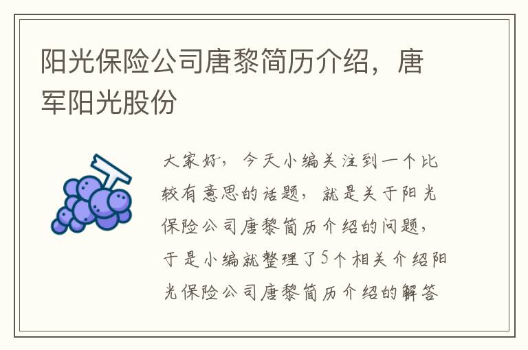 阳光保险公司唐黎简历介绍，唐军阳光股份