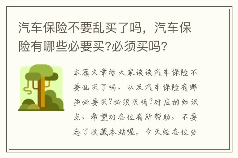 汽车保险不要乱买了吗，汽车保险有哪些必要买?必须买吗?